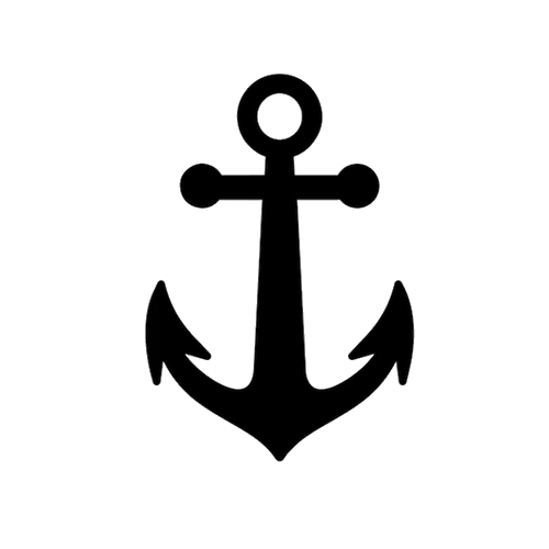 White anchor outline on a black background