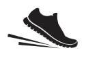 Black sneaker with a white sole on a black background